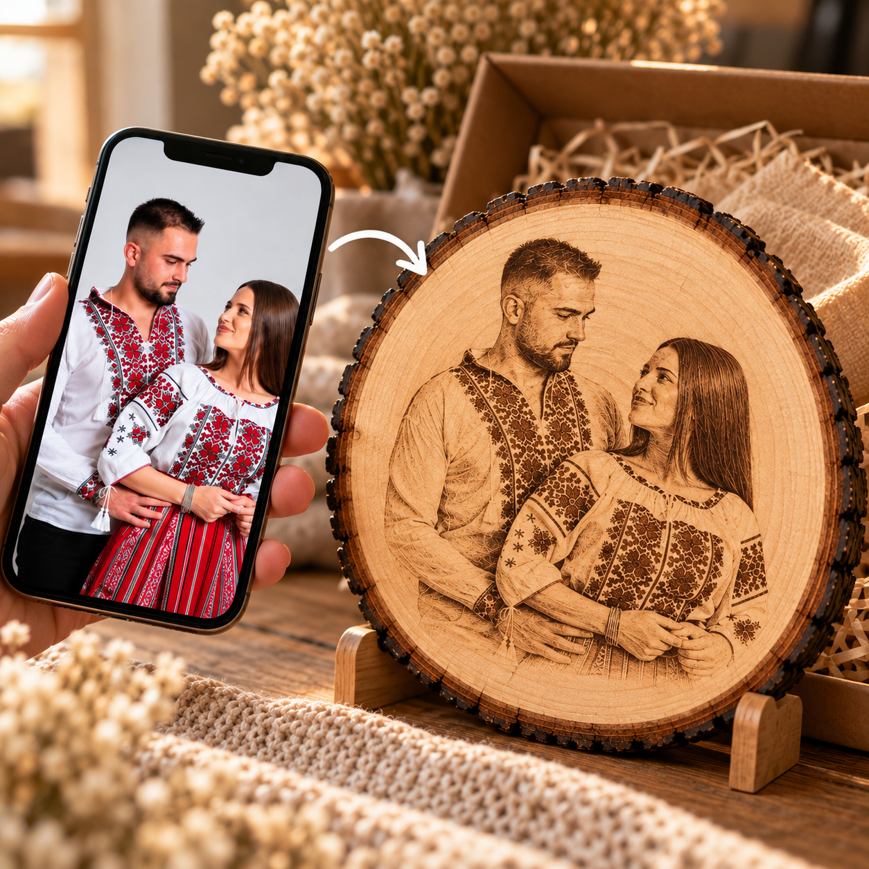 Tablou rotund din Lemn cu Fotografie Gravată